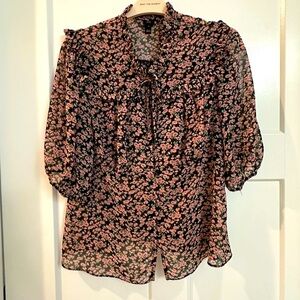 River Island Black Sheer Floral Blouse – Size 16 – GUC